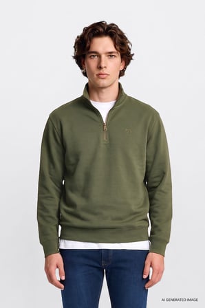 Regular Fit Normal Kesim Kapüşonlu Fermuarlı Lacivert Sweatshirt Ceket