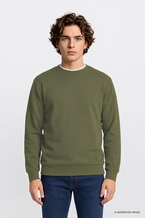 Regular Fit Normal Kesim Bisiklet Yaka Baskılı Lacivert Sweatshirt