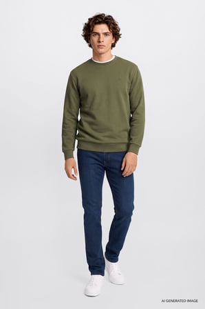 Regular Fit Normal Kesim Bisiklet Yaka Baskılı Lacivert Sweatshirt