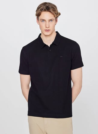 Wrangler Siyah Erkek Regular Fit Logo Baskılı Polo T-Shirt W2610158001 Erkek Polo T-shirt