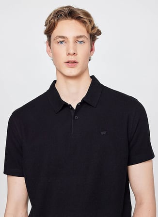 Wrangler Siyah Erkek Regular Fit Logo Baskılı Polo T-Shirt W2610158001 Erkek Polo T-shirt