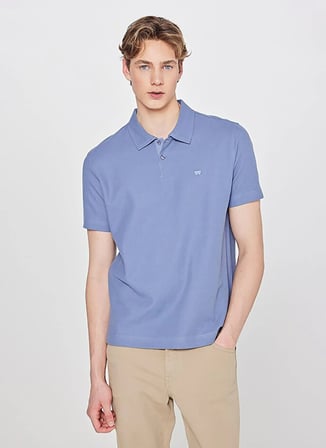 Wrangler Mavi Erkek Regular Fit Logo Baskılı Polo T-Shirt W2610158TF Erkek Polo T-shirt