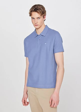 Wrangler Mavi Erkek Regular Fit Logo Baskılı Polo T-Shirt W2610158TF Erkek Polo T-shirt
