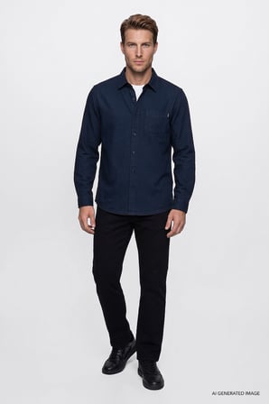 %100 Pamuk Regular Fit Normal Kesim Lacivert Gömlek