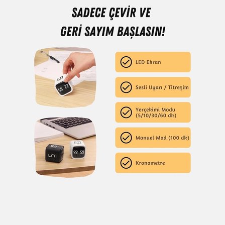 GWORKE GT-1 İkili Set | Pomodoro Zamanlayıcı Küp | Flip Timer | Öğrenci Ders Çalışma Saati - Siyah & Beyaz
