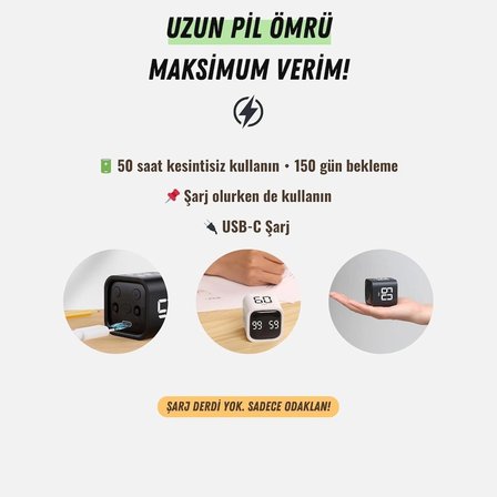 GWORKE GT-1 İkili Set | Pomodoro Zamanlayıcı Küp | Flip Timer | Öğrenci Ders Çalışma Saati - Siyah & Beyaz
