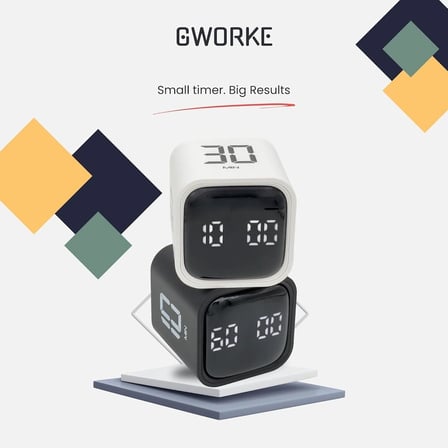 GWORKE GT-1 İkili Set | Pomodoro Zamanlayıcı Küp | Flip Timer | Öğrenci Ders Çalışma Saati - Siyah & Beyaz