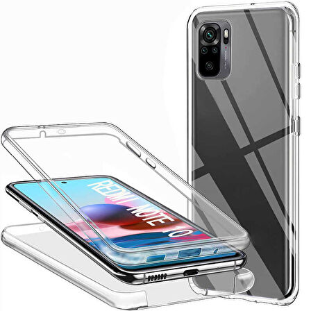Xiaomi Redmi Note 10 Uyumlu Ön Arka 360 Tam Koruma Şeffaf Soft Silikon Kılıf