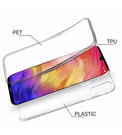 Xiaomi Mi 8 Lite Uyumlu Ön Arka 360 Tam Koruma Şeffaf Soft Silikon Kılıf