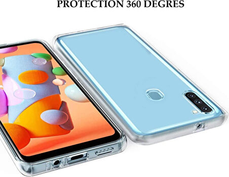 Samsung Galaxy A11 Uyumlu Ön Arka 360 Tam Koruma Şeffaf Soft Silikon Kılıf