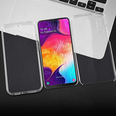 Samsung Galaxy A50 Uyumlu Ön Arka 360 Tam Koruma Şeffaf Soft Silikon Kılıf
