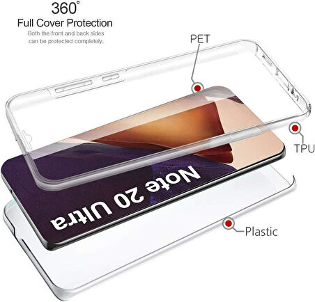Samsung Galaxy Note 20 Ultra Uyumlu Ön Arka 360 Tam Koruma Şeffaf Soft Silikon Kılıf