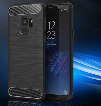Samsung Galaxy S9 ile Uyumlu Kamera Korumalı Darbe Önleyici Carbon Brushed Silikon Kılıf