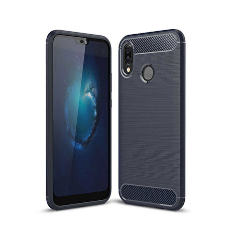 Huawei P20 Lite ile Uyumlu Kamera Korumalı Darbe Önleyici Carbon Brushed Silikon Kılıf