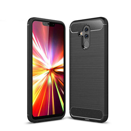 Huawei Mate 20 Lite ile Uyumlu Kamera Korumalı Darbe Önleyici Carbon Brushed Silikon Kılıf