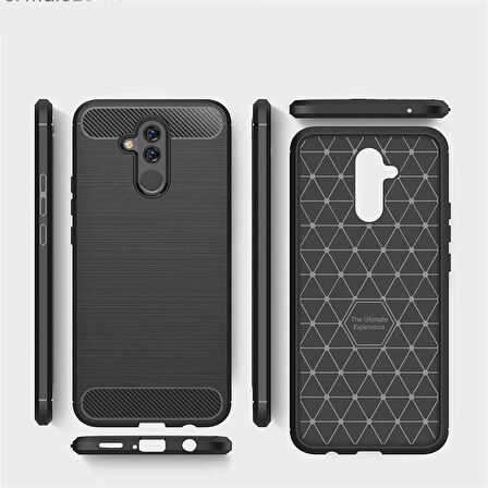 Huawei Mate 20 Lite ile Uyumlu Kamera Korumalı Darbe Önleyici Carbon Brushed Silikon Kılıf