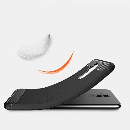 Huawei Mate 20 Lite ile Uyumlu Kamera Korumalı Darbe Önleyici Carbon Brushed Silikon Kılıf