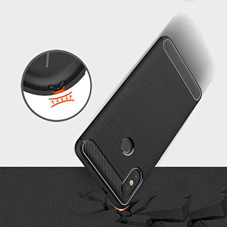 Xiaomi Mi 8 ile Uyumlu Kamera Korumalı Darbe Önleyici Carbon Brushed Silikon Kılıf
