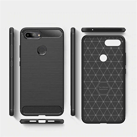 Xiaomi Mi 8 Lite ile Uyumlu Kamera Korumalı Darbe Önleyici Carbon Brushed Silikon Kılıf