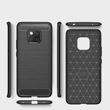Huawei Mate 20 Pro ile Uyumlu Kamera Korumalı Darbe Önleyici Carbon Brushed Silikon Kılıf