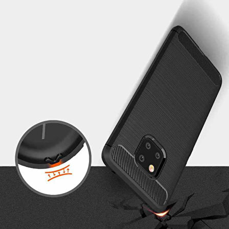 Huawei Mate 20 Pro ile Uyumlu Kamera Korumalı Darbe Önleyici Carbon Brushed Silikon Kılıf