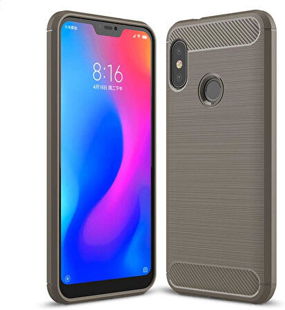Xiaomi Mi A2 Lite ile Uyumlu Kamera Korumalı Darbe Önleyici Carbon Brushed Silikon Kılıf