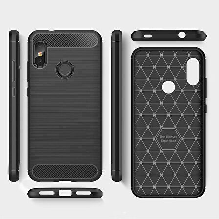 Xiaomi Mi A2 Lite ile Uyumlu Kamera Korumalı Darbe Önleyici Carbon Brushed Silikon Kılıf