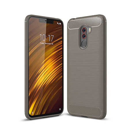 Xiaomi Pocophone F1 ile Uyumlu Kamera Korumalı Darbe Önleyici Carbon Brushed Silikon Kılıf