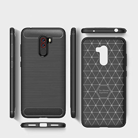 Xiaomi Pocophone F1 ile Uyumlu Kamera Korumalı Darbe Önleyici Carbon Brushed Silikon Kılıf