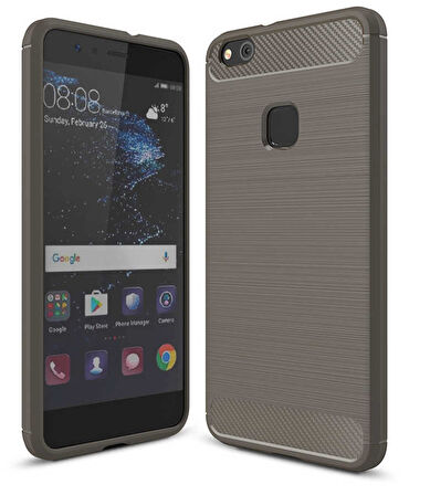 Huawei P10 ile Uyumlu Kamera Korumalı Darbe Önleyici Carbon Brushed Silikon Kılıf