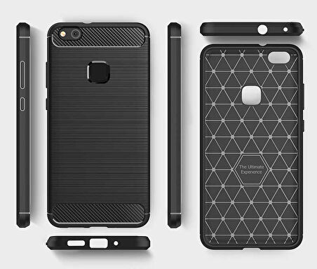 Huawei P10 ile Uyumlu Kamera Korumalı Darbe Önleyici Carbon Brushed Silikon Kılıf