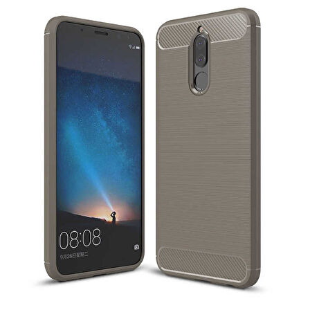 Huawei Mate 10 Lite ile Uyumlu Kamera Korumalı Darbe Önleyici Carbon Brushed Silikon Kılıf