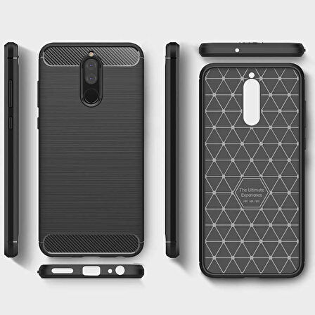 Huawei Mate 10 Lite ile Uyumlu Kamera Korumalı Darbe Önleyici Carbon Brushed Silikon Kılıf