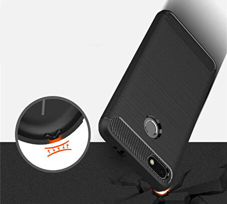 Huawei P9 Lite Mini ile Uyumlu Kamera Korumalı Darbe Önleyici Carbon Brushed Silikon Kılıf