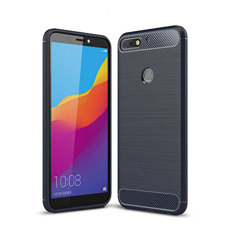 Huawei Y7 2018 ile Uyumlu Kamera Korumalı Darbe Önleyici Carbon Brushed Silikon Kılıf