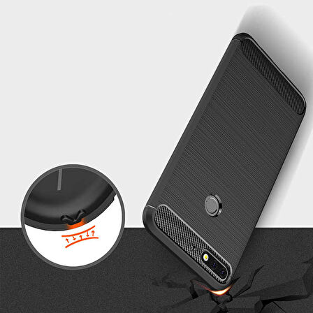 Huawei Y7 2018 ile Uyumlu Kamera Korumalı Darbe Önleyici Carbon Brushed Silikon Kılıf
