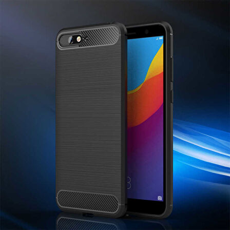 Huawei Y6 2018 ile Uyumlu Kamera Korumalı Darbe Önleyici Carbon Brushed Silikon Kılıf