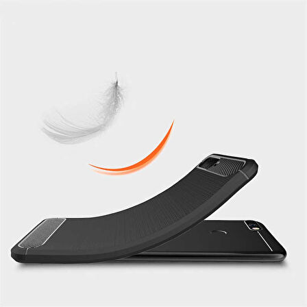 Huawei Y6 2018 ile Uyumlu Kamera Korumalı Darbe Önleyici Carbon Brushed Silikon Kılıf
