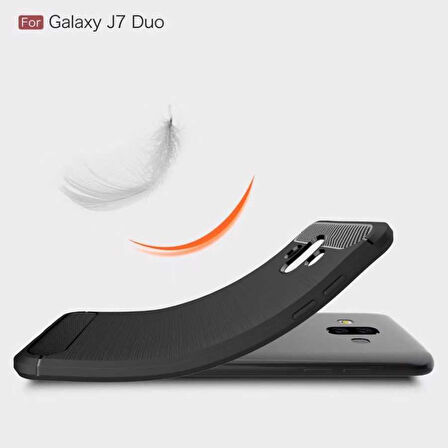 Samsung Galaxy J7 Duo ile Uyumlu Kamera Korumalı Darbe Önleyici Carbon Brushed Silikon Kılıf