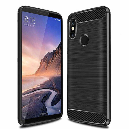 Xiaomi Mi Max 3 ile Uyumlu Kamera Korumalı Darbe Önleyici Carbon Brushed Silikon Kılıf