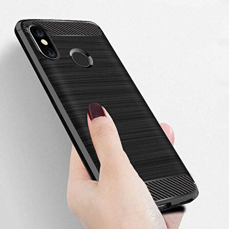 Xiaomi Mi Max 3 ile Uyumlu Kamera Korumalı Darbe Önleyici Carbon Brushed Silikon Kılıf