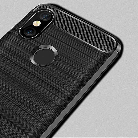 Xiaomi Mi Max 3 ile Uyumlu Kamera Korumalı Darbe Önleyici Carbon Brushed Silikon Kılıf