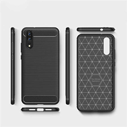 Huawei P20 ile Uyumlu Kamera Korumalı Darbe Önleyici Carbon Brushed Silikon Kılıf