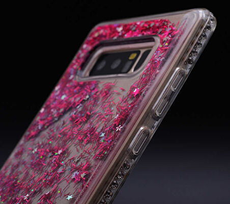 Samsung Galaxy Note 8 Uyumlu Yanları Taşlı Sulu Simli Lüx Silikon Kılıf