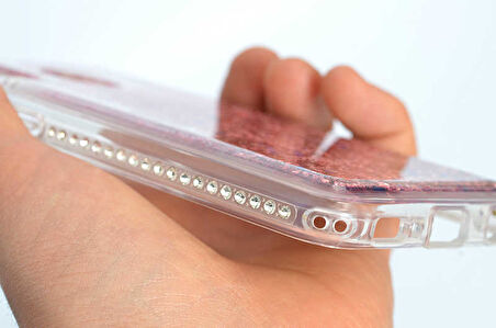 Huawe P20 Lite Uyumlu Yanları Taşlı Sulu Simli Lüx Silikon Kılıf