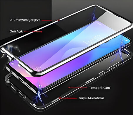 Samsung Galaxy M10 Uyumlu Kılıf Önü Açık Arkası Temperli Camlı Manyetik Adsorpsiyon Darbeye Dayanıklı Kapak