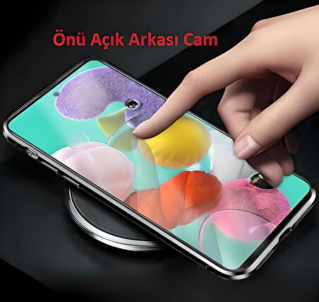 Samsung Galaxy A20/A30 Uyumlu Kılıf Önü Açık Arkası Temperli Camlı Manyetik Adsorpsiyon Darbeye Dayanıklı Kapak