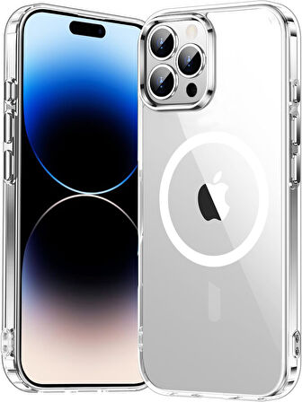 iPhone 14 Pro Uyumlu Köşe Korumalı Darbe Emici Sert Sararmaz Şeffaf Magsafe Kılıf
