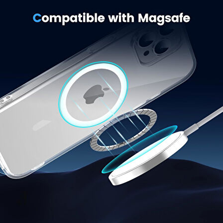 iPhone 14 Pro Uyumlu Köşe Korumalı Darbe Emici Sert Sararmaz Şeffaf Magsafe Kılıf