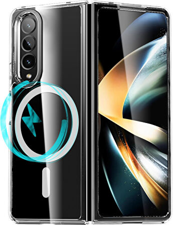 Samsung Galaxy Z Fold 4 Uyumlu Köşe Korumalı Darbe Emici Sert Sararmaz Şeffaf Magsafe Kılıf